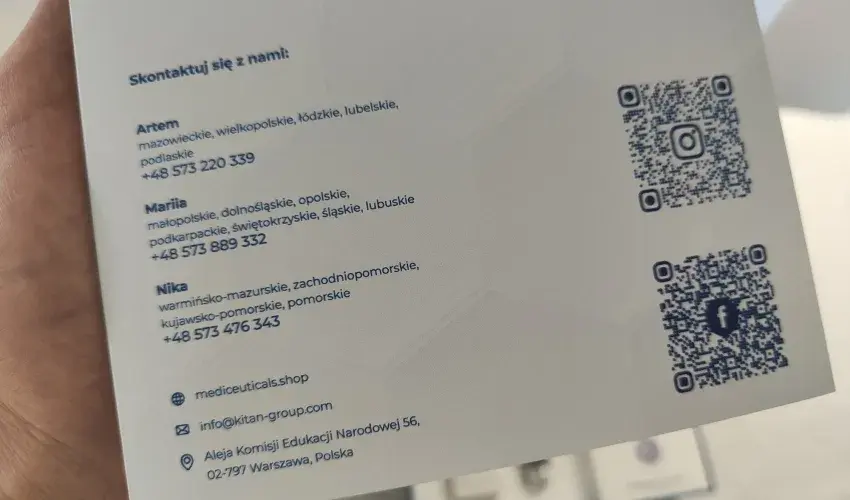 Ulotka Trichogenix z danymi kontaktowymi dystrybutora marki Mediceuticals w Polsce - Kitan Group Europe